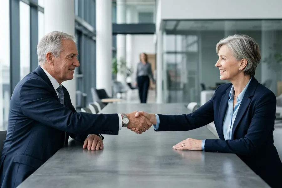 Two executives shaking hands